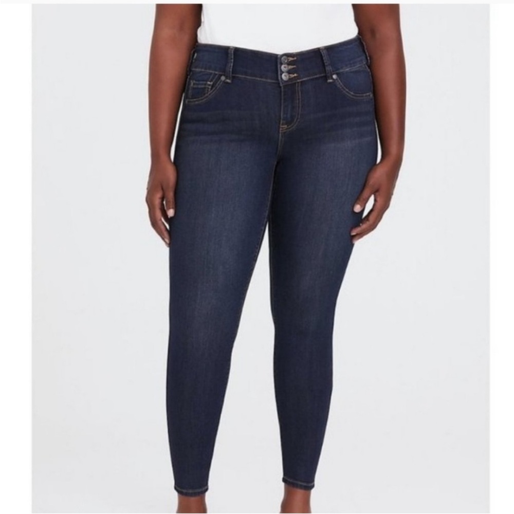 Torrid Jeggings First at Fit Dark Wash High Rise Button Front Size 24 Regular